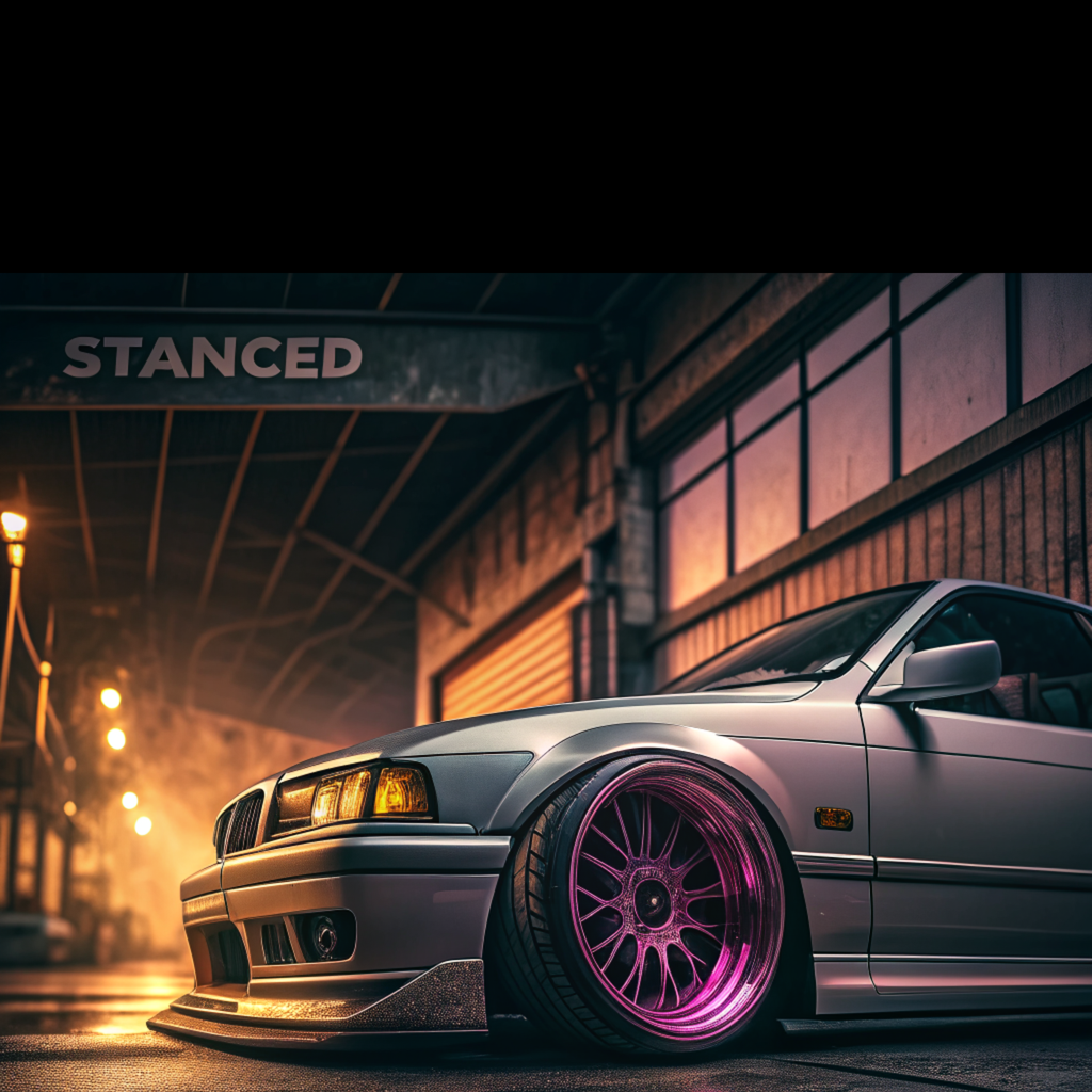 Stanced BMW with pink wheels